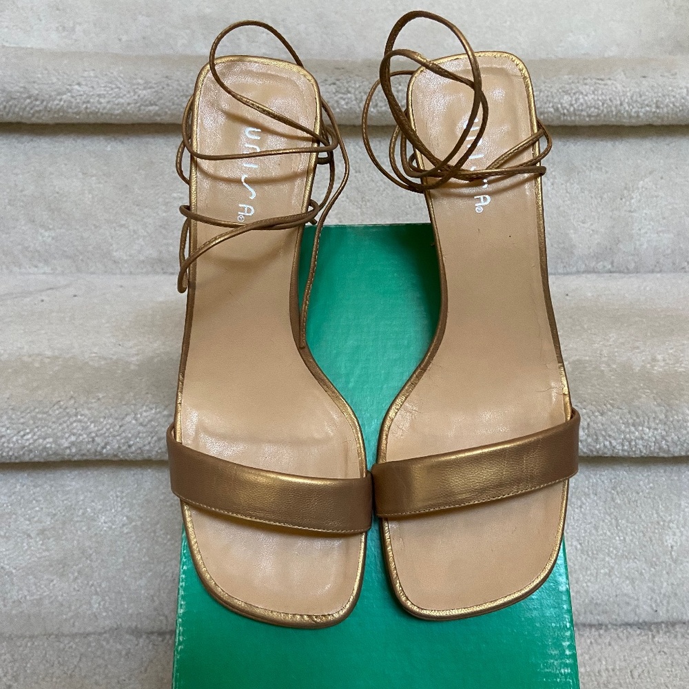 unisa gold strappy / ankle wrap leather sandals